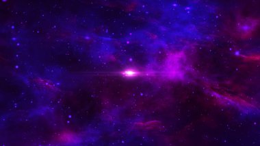 Uzay arkaplanı. Galaksi ve nebula simülasyonuyla uzayda uçmak. Çarpıcı bir galaksi. Yıldızlı ve nebulalı gece gökyüzü. 3 boyutlu görüntüleme. 4k