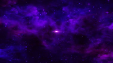 Uzay arkaplanı. Galaksi ve nebula simülasyonuyla uzayda uçmak. Çarpıcı bir galaksi. Yıldızlı ve nebulalı gece gökyüzü. 3 boyutlu görüntüleme. 4k animasyon.