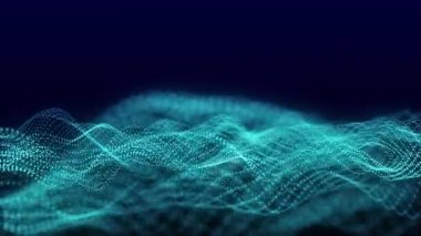 Parçacıkların gelecekteki nokta dalgası. Ses dalgalarının görüntüsü. Teknoloji ya da bilim afişi. Soyut dijital üç boyutlu dalga. 4k animasyon.