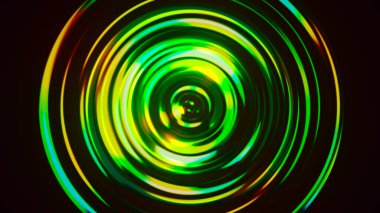 Renkli konsantre neon daire. Çok renkli RGB girdap arka planı. Nöron fütüristik soyut sihir çemberi. Spiral çizim. Dalgalı desen. 3B görüntüleme