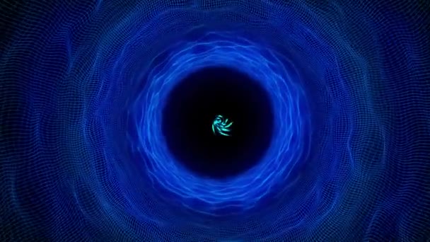 Abstract Movement Digital Wormhole Tunnel Consisting Blue Sparkling Particles Lines — Video Stock
