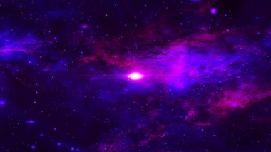 Uzay arkaplanı. Galaksi ve nebula simülasyonuyla uzayda uçmak. Çarpıcı bir galaksi. Yıldızlı ve nebulalı gece gökyüzü. 3B vektör illüstrasyonu.