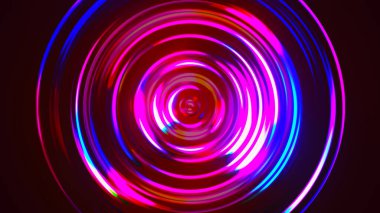 Renkli konsantre neon daire. Çoklu renkli rgb girdap arkaplanı. Nöron fütüristik soyut sihir çemberi. Spiral çizim. Dalgalı desen. Vektör illüstrasyonu.