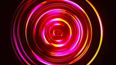 Renkli konsantre neon daire. Çok renkli RGB girdap arka planı. Nöron fütüristik soyut sihir çemberi. Spiral çizim. Dalgalı desen. 3B görüntüleme