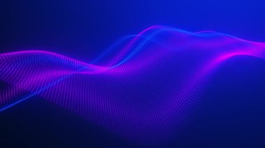 Canlandırılmış nokta dalgası. Soyut dijital parçacık dalgası. Teknoloji geçmişi. Renkli müzik dalgası. Karanlık arka plan. Yumuşak, dalgalı kıvrımları olan dijital bir arkaplan. 3 boyutlu görüntüleme. 4K canlandırması