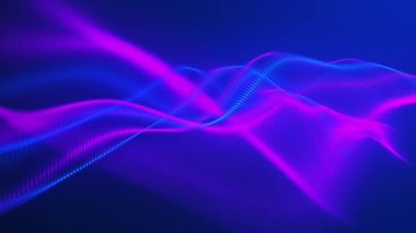 Canlandırılmış nokta dalgası. Soyut dijital parçacık dalgası. Teknoloji geçmişi. Renkli müzik dalgası. Karanlık arka plan. Yumuşak, dalgalı kıvrımları olan dijital bir arkaplan. 3 boyutlu görüntüleme. 4K canlandırması.