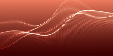 Gelecekçi nokta dalgası. Soyut dijital parçacık dalgası. Teknoloji geçmişi. Renkli müzik dalgası. Hafif arkaplan. Yumuşak, dalgalı kıvrımları olan dijital bir arkaplan. 3B vektör illüstrasyonu.