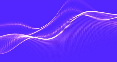 Gelecekçi nokta dalgası. Soyut dijital parçacık dalgası. Teknoloji geçmişi. Renkli müzik dalgası. Hafif arkaplan. Yumuşak, dalgalı kıvrımları olan dijital bir arkaplan. 3B görüntüleme.