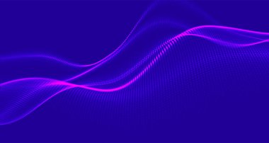 Gelecekçi nokta dalgası. Soyut dijital parçacık dalgası. Teknoloji geçmişi. Renkli müzik dalgası. Hafif arkaplan. Yumuşak, dalgalı kıvrımları olan dijital bir arkaplan. 3B görüntüleme.
