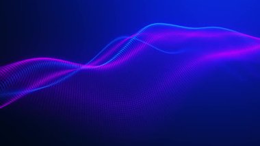 Canlandırılmış nokta dalgası. Soyut dijital parçacık dalgası. Teknoloji geçmişi. Renkli müzik dalgası. Karanlık arka plan. Yumuşak, dalgalı kıvrımları olan dijital bir arkaplan. 3 boyutlu görüntüleme. 4K canlandırması.