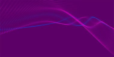 Gelecekçi nokta dalgası. Soyut dijital parçacık dalgası. Teknoloji geçmişi. Renkli müzik dalgası. Hafif arkaplan. Yumuşak, dalgalı kıvrımları olan dijital bir arkaplan. 3B vektör illüstrasyonu.