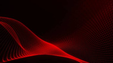 Teknoloji geçmişi. Gelecekçi nokta dalgası. Parçacıkların soyut dijital dalgası. Karanlık arka plan. Bağlantı yapısı. 3d Vektör illüstrasyonu.