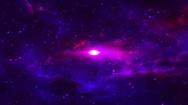Uzay arkaplanı. Galaksi ve nebula simülasyonuyla uzayda uçmak. Çarpıcı bir galaksi. Yıldızlı ve nebulalı gece gökyüzü. 3B vektör illüstrasyonu.