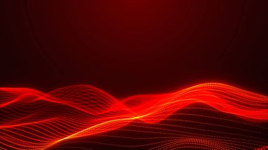 Ağ bağlantısı noktaları ve çizgileri. Veri teknolojisi çizimi. Dinamik dalgalı soyut bir arkaplan. Pleksus. 3B vektör