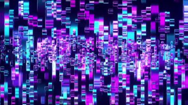 Soyut renkli gökkuşağı dalgası. Ayna holografik arka planı. 3D animasyon, soyut koyu arkaplan, pembe ve mavi neon çizgiler. Soyut arkaplan, eğim arkaplanı. 4K canlandırması