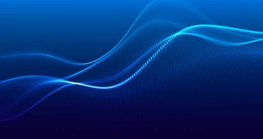 Gelecekçi nokta dalgası. Soyut dijital parçacık dalgası. Teknoloji geçmişi. Renkli müzik dalgası. Hafif arkaplan. Yumuşak, dalgalı kıvrımları olan dijital bir arkaplan. 3B görüntüleme.