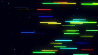 Çok renkli soyut radyal çizgiler geometrik arkaplan. Veri akışı. Hareket efekti. Yatay neon ışınları ve çizgileri olan kusursuz doku teknolojisi. Neon ışıklı tasarım şablonu. 4K canlandırması