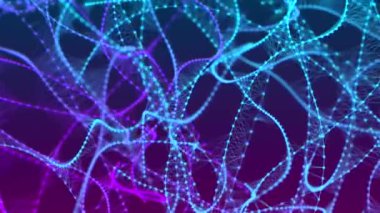 Noktaları ve çizgileri birleştiren soyut bir arkaplan. Sinirsel bağlantılar. Ağ bağlantısı yapısı. Dokuma efekti. 3 boyutlu görüntüleme. Soyut animasyon 4K.