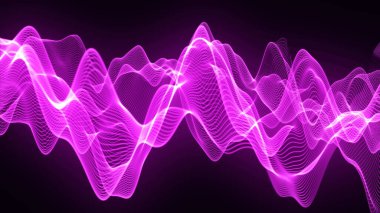 Teknoloji geçmişi. Gelecekçi nokta dalgası. Parçacıkların soyut dijital dalgası. Karanlık arka plan. Bağlantı yapısı. 3d Vektör illüstrasyonu.