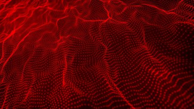 Teknoloji geçmişi. Gelecekçi nokta dalgası. Parçacıkların soyut dijital dalgası. Karanlık arka plan. Bağlantı yapısı. 3d Vektör illüstrasyonu.