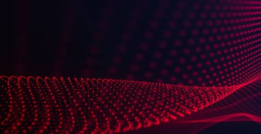 Teknoloji geçmişi. Gelecekçi nokta dalgası. Parçacıkların soyut dijital dalgası. Karanlık arka plan. Bağlantı yapısı. 3d Vektör illüstrasyonu.