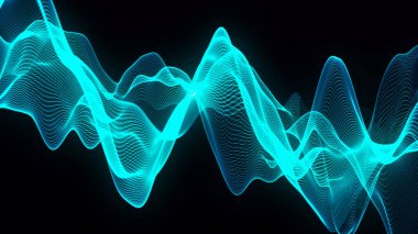 Teknoloji geçmişi. Gelecekçi nokta dalgası. Parçacıkların soyut dijital dalgası. Karanlık arka plan. Bağlantı yapısı. 3d Vektör illüstrasyonu.