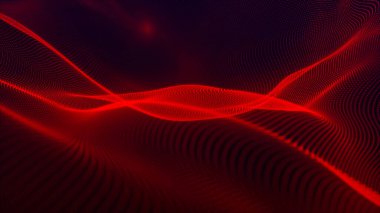 Teknoloji geçmişi. Gelecekçi nokta dalgası. Parçacıkların soyut dijital dalgası. Karanlık arka plan. Bağlantı yapısı. 3d Vektör illüstrasyonu.