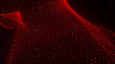 Teknoloji geçmişi. Gelecekçi nokta dalgası. Parçacıkların soyut dijital dalgası. Karanlık arka plan. Bağlantı yapısı. 3d Vektör illüstrasyonu.