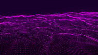 Teknoloji geçmişi. Gelecekçi nokta dalgası. Parçacıkların soyut dijital dalgası. Karanlık arka plan. Bağlantı yapısı. 3d Vektör illüstrasyonu.