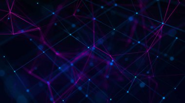 Noktaları ve çizgileri birleştiren soyut bir arkaplan. Ağ bağlantısı yapısı. Veri teknolojisi ve bilimsel çizim. Pleksus etkisi. 3B vektör illüstrasyonu.