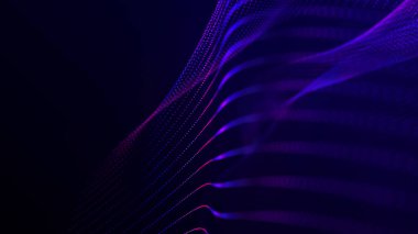 Teknoloji geçmişi. Gelecekçi nokta dalgası. Parçacıkların soyut dijital dalgası. Karanlık arka plan. Bağlantı yapısı. 3d Vektör illüstrasyonu.