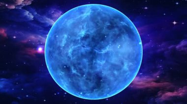 Uzay arkaplanı. Galaksi ve nebula taklidiyle uzayda uçmak. Çarpıcı bir galaksi. Yıldızlı ve nebulalı gece gökyüzü. Parlak gezegen. Bilim ve 3D görüntüleme teknolojisi. Soyut animasyon 4K.