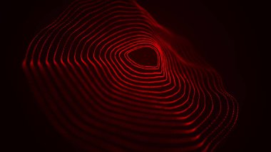 Dinamik dalgalı soyut bir arkaplan. Dairesel nokta dalgası. Müzikal ses dalgası. Karanlık arka plan. Büyük veri görselleştirmesi. Pleksus. Vektör illüstrasyonu