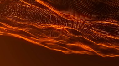 Teknoloji geçmişi. Gelecekçi nokta dalgası. Parçacıkların soyut dijital dalgası. Karanlık arka plan. Bağlantı yapısı. 3d Vektör illüstrasyonu.