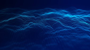 Teknoloji geçmişi. Gelecekçi nokta dalgası. Parçacıkların soyut dijital dalgası. Karanlık arka plan. Bağlantı yapısı. 3d Vektör illüstrasyonu.