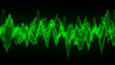 Müzik soyut arka plan. Müzik için dengeleyici. Parçacıkların soyut dijital dalgası. Ses dalgalarının görüntüsü. Teknoloji ya da bilim afişi. Vektör illüstrasyonu