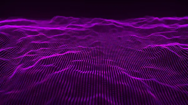 Teknoloji geçmişi. Gelecekçi nokta dalgası. Parçacıkların soyut dijital dalgası. Karanlık arka plan. Bağlantı yapısı. 3d Vektör illüstrasyonu.