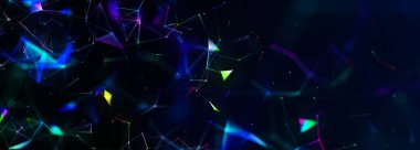 Noktaları ve çizgileri birleştiren soyut bir arkaplan. Üçgenlerden oluşan fütüristik bir arka plan. Ağ bağlantısı yapısı. Pleksus etkisi. Teknoloji ya da bilim afişi. Vektör illüstrasyonu.