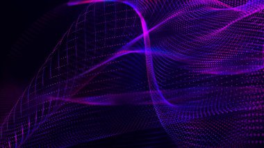 Teknoloji geçmişi. Gelecekçi nokta dalgası. Parçacıkların soyut dijital dalgası. Karanlık arka plan. Bağlantı yapısı. 3d Vektör illüstrasyonu.