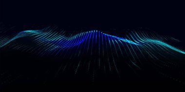 Teknoloji geçmişi. Gelecekçi nokta dalgası. Parçacıkların soyut dijital dalgası. Karanlık arka plan. Bağlantı yapısı. 3d Vektör illüstrasyonu.