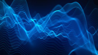 Teknoloji geçmişi. Gelecekçi nokta dalgası. Parçacıkların soyut dijital dalgası. Karanlık arka plan. Bağlantı yapısı. 3d Vektör illüstrasyonu.