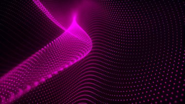 Teknoloji geçmişi. Gelecekçi nokta dalgası. Parçacıkların soyut dijital dalgası. Karanlık arka plan. Bağlantı yapısı. 3d Vektör illüstrasyonu.