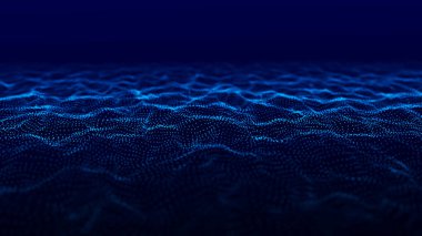 Teknoloji geçmişi. Gelecekçi nokta dalgası. Parçacıkların soyut dijital dalgası. Karanlık arka plan. Bağlantı yapısı. 3d Vektör illüstrasyonu.