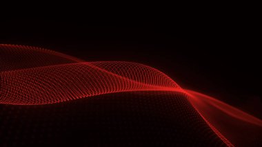 Teknoloji geçmişi. Gelecekçi nokta dalgası. Parçacıkların soyut dijital dalgası. Karanlık arka plan. Bağlantı yapısı. 3d Vektör illüstrasyonu.