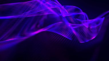 Teknoloji geçmişi. Gelecekçi nokta dalgası. Parçacıkların soyut dijital dalgası. Karanlık arka plan. Bağlantı yapısı. 3d Vektör illüstrasyonu.