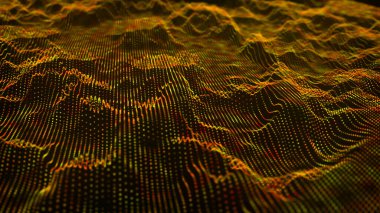 Teknoloji geçmişi. Gelecekçi nokta dalgası. Parçacıkların soyut dijital dalgası. Karanlık arka plan. Bağlantı yapısı. 3d Vektör illüstrasyonu.