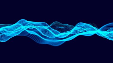 Teknoloji geçmişi. Gelecekçi nokta dalgası. Parçacıkların soyut dijital dalgası. Karanlık arka plan. Bağlantı yapısı. 3d Vektör illüstrasyonu.