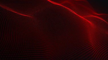 Teknoloji geçmişi. Gelecekçi nokta dalgası. Parçacıkların soyut dijital dalgası. Karanlık arka plan. Bağlantı yapısı. 3d Vektör illüstrasyonu.