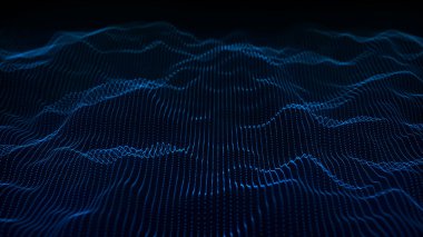 Teknoloji geçmişi. Gelecekçi nokta dalgası. Parçacıkların soyut dijital dalgası. Karanlık arka plan. Bağlantı yapısı. 3d Vektör illüstrasyonu.