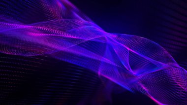 Teknoloji geçmişi. Gelecekçi nokta dalgası. Parçacıkların soyut dijital dalgası. Karanlık arka plan. Bağlantı yapısı. 3d Vektör illüstrasyonu.